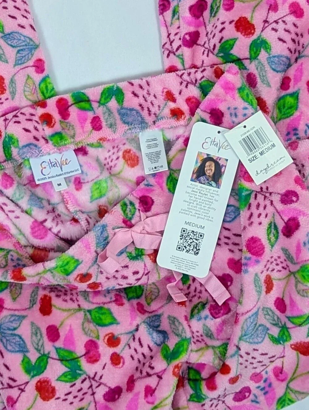 Berkshire Daydream Etta Vee Fleece Lounge Pant Cherries Print Vibrant Pink M NWT - Picture 9 of 9